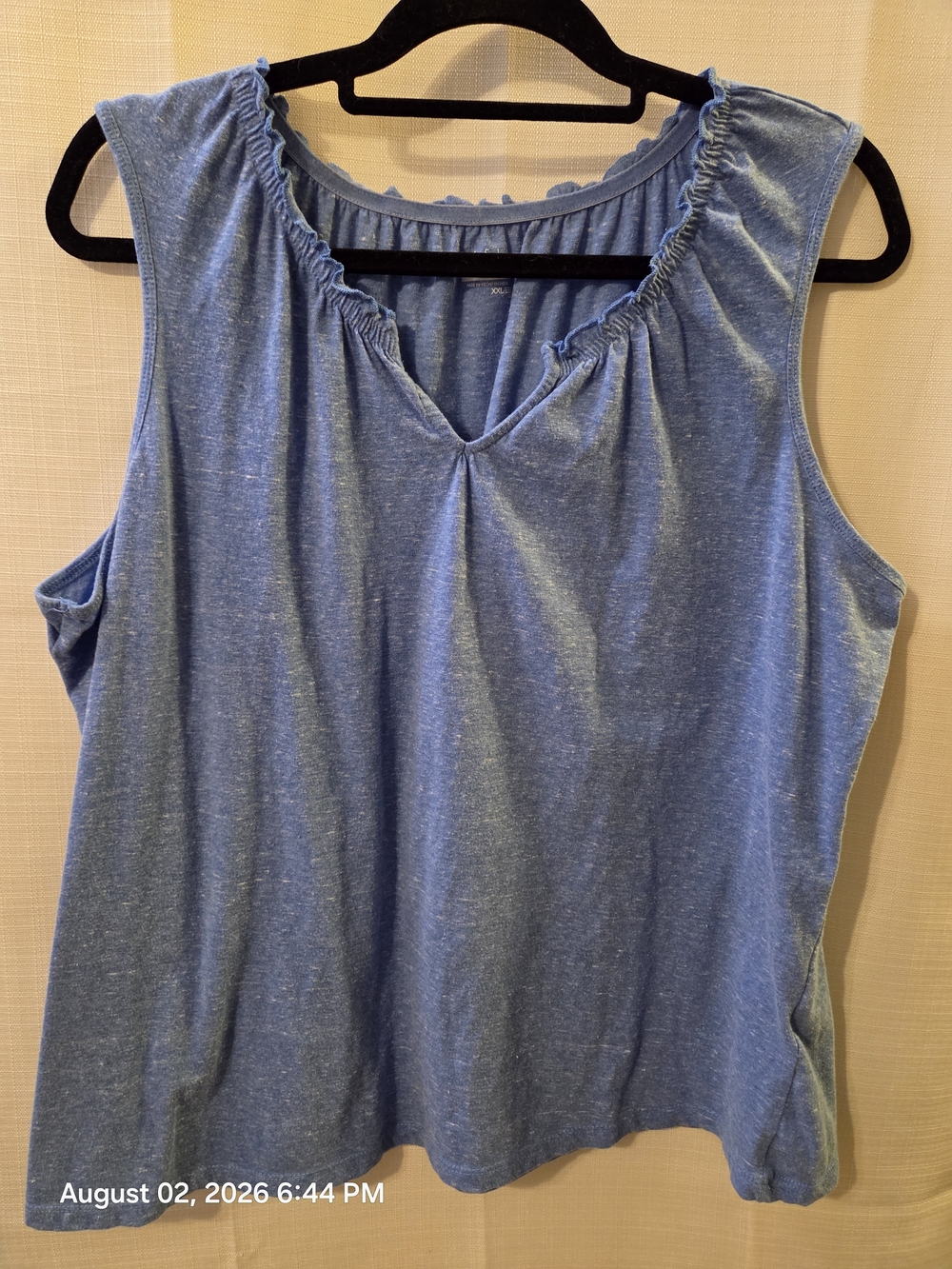 Basic Editions Light Blue Sleeveless Ruffle-Trim Tank Top